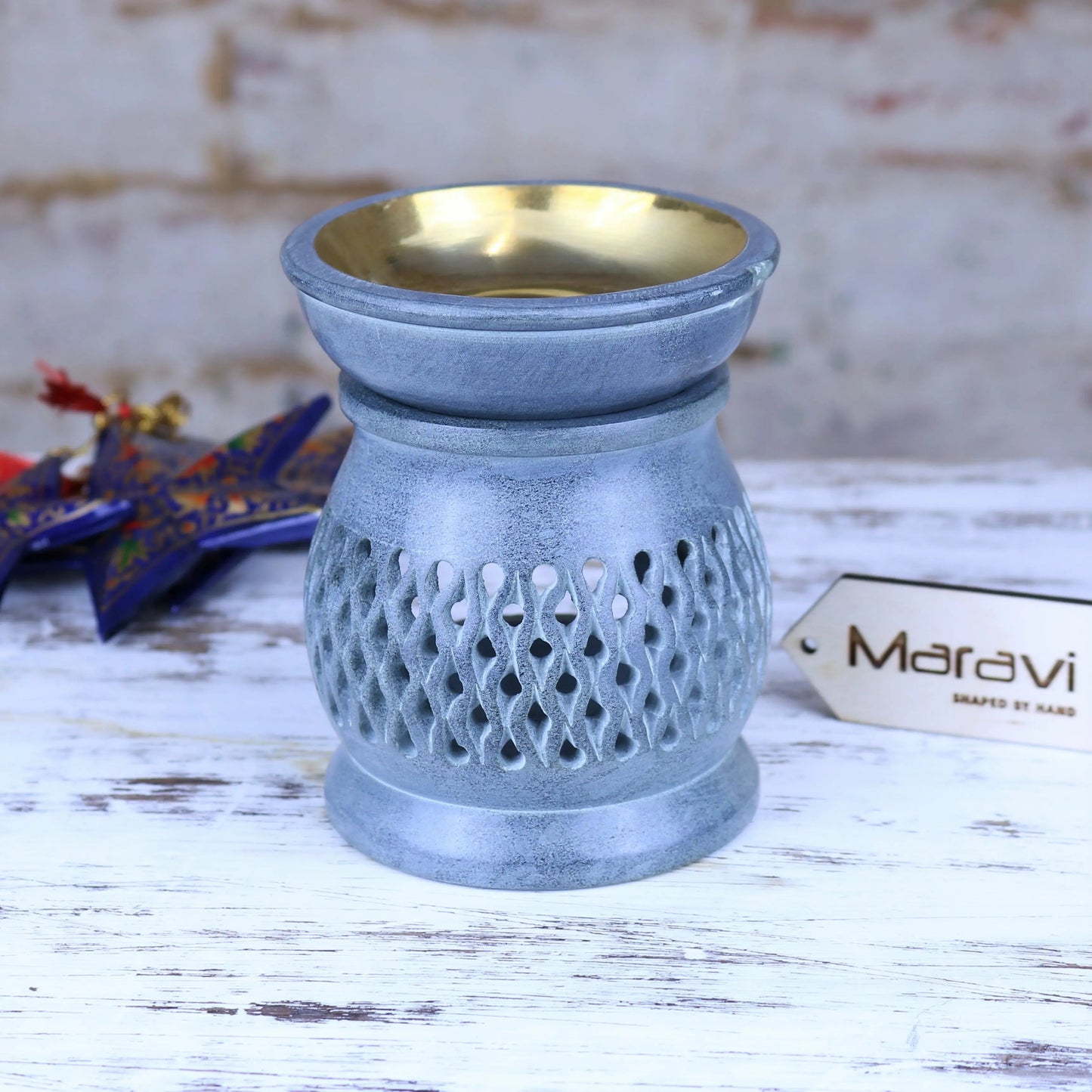 Nokari Grey Carved Oil Burner