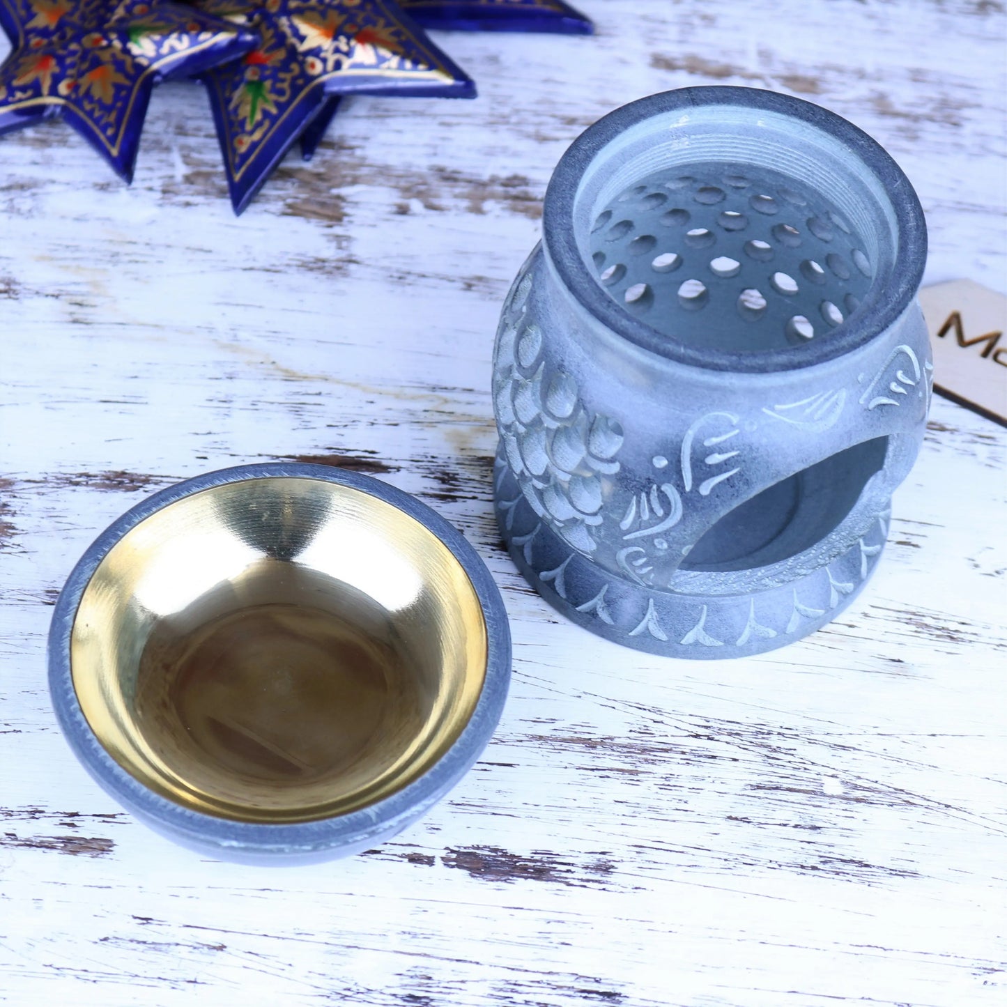 Nokari Grey Carved Oil Burner