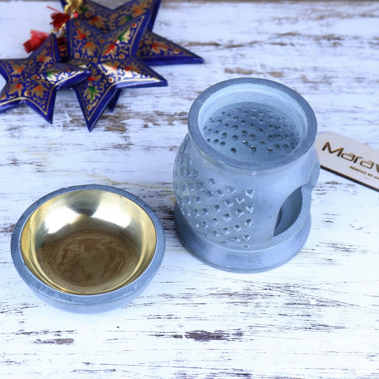 Nokari Grey Carved Oil Burner
