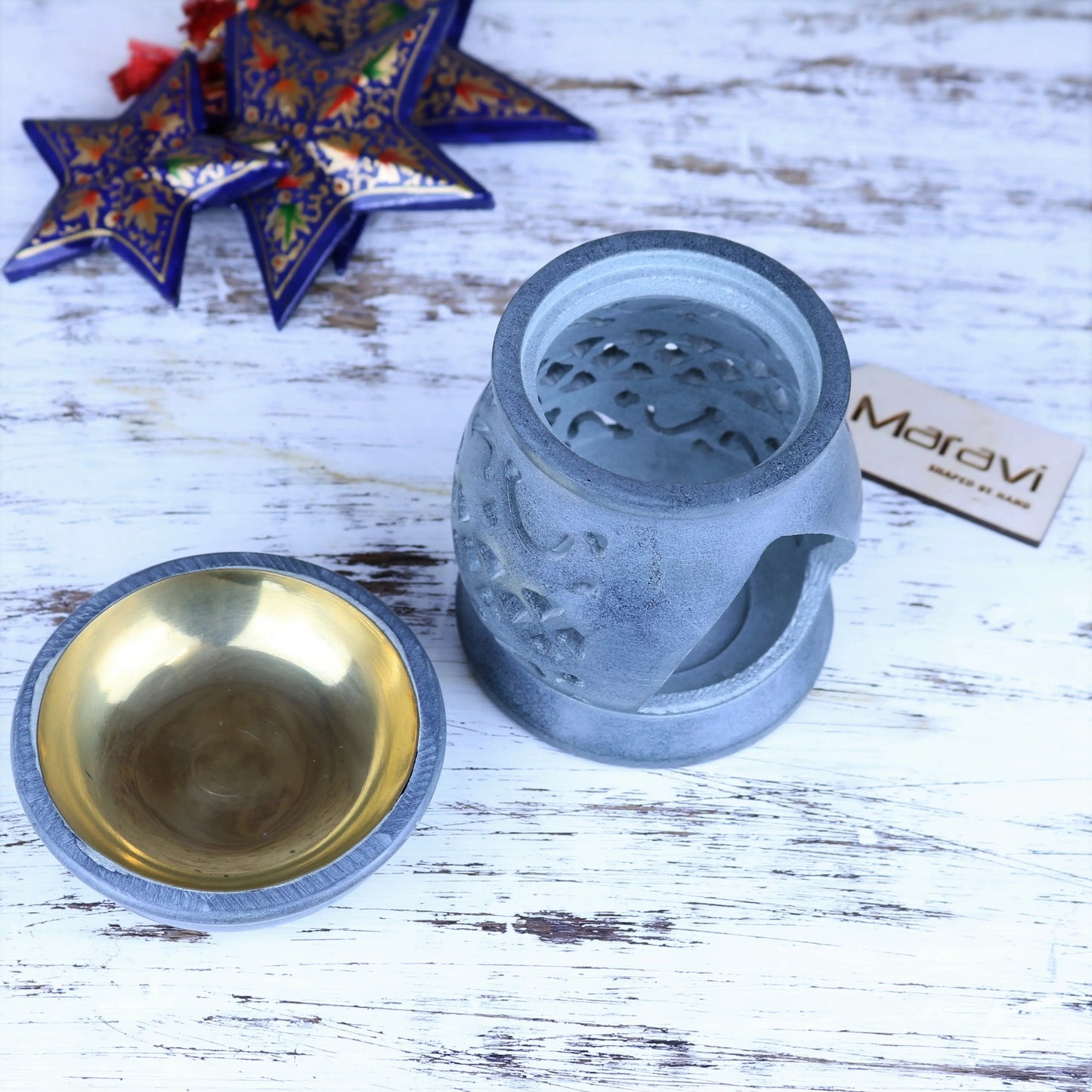 Nokari Grey Carved Oil Burner